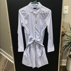 UNTUCKit Blue Striped Long Sleeve Dress